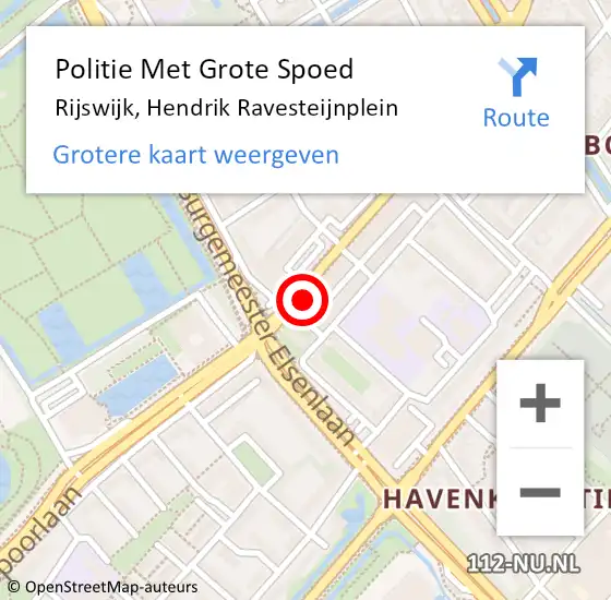 Locatie op kaart van de 112 melding: Politie Met Grote Spoed Naar Rijswijk, Hendrik Ravesteijnplein op 26 augustus 2024 14:34