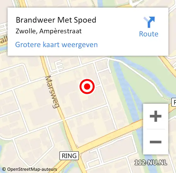 Locatie op kaart van de 112 melding: Brandweer Met Spoed Naar Zwolle, Ampèrestraat op 26 augustus 2024 14:40