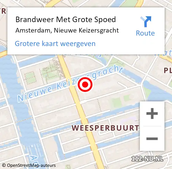 Locatie op kaart van de 112 melding: Brandweer Met Grote Spoed Naar Amsterdam, Nieuwe Keizersgracht op 26 augustus 2024 14:41