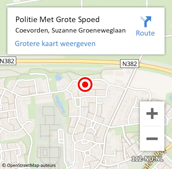 Locatie op kaart van de 112 melding: Politie Met Grote Spoed Naar Coevorden, Suzanne Groeneweglaan op 26 augustus 2024 14:49