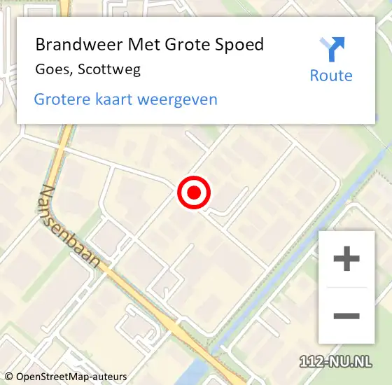 Locatie op kaart van de 112 melding: Brandweer Met Grote Spoed Naar Goes, Scottweg op 26 augustus 2024 15:06