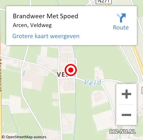 Locatie op kaart van de 112 melding: Brandweer Met Spoed Naar Arcen, Veldweg op 26 augustus 2024 15:11