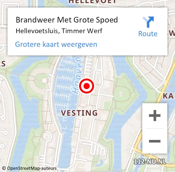 Locatie op kaart van de 112 melding: Brandweer Met Grote Spoed Naar Hellevoetsluis, Timmer Werf op 26 augustus 2024 15:21