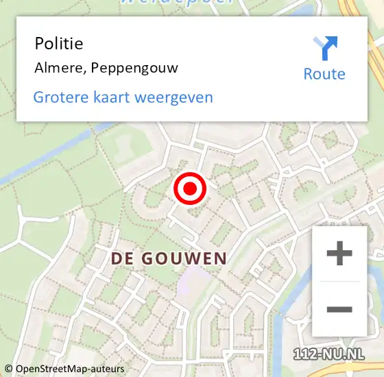 Locatie op kaart van de 112 melding: Politie Almere, Peppengouw op 26 augustus 2024 15:35