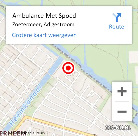 Locatie op kaart van de 112 melding: Ambulance Met Spoed Naar Zoetermeer, Adigestroom op 26 augustus 2024 15:57