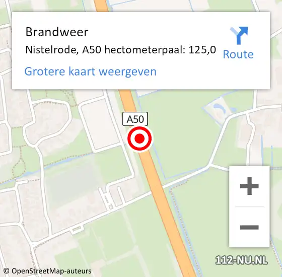 Locatie op kaart van de 112 melding: Brandweer Nistelrode, A50 hectometerpaal: 126,0 op 17 oktober 2014 19:36