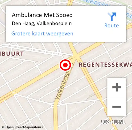 Locatie op kaart van de 112 melding: Ambulance Met Spoed Naar Den Haag, Valkenbosplein op 26 augustus 2024 16:29