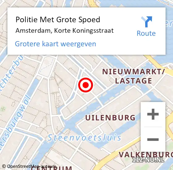 Locatie op kaart van de 112 melding: Politie Met Grote Spoed Naar Amsterdam, Korte Koningsstraat op 26 augustus 2024 16:37