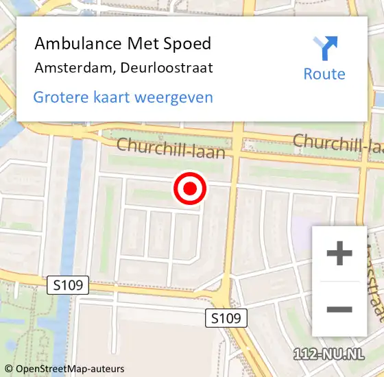 Locatie op kaart van de 112 melding: Ambulance Met Spoed Naar Amsterdam, Deurloostraat op 26 augustus 2024 16:41