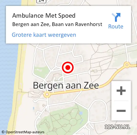 Locatie op kaart van de 112 melding: Ambulance Met Spoed Naar Bergen aan Zee, Baan van Ravenhorst op 26 augustus 2024 16:43