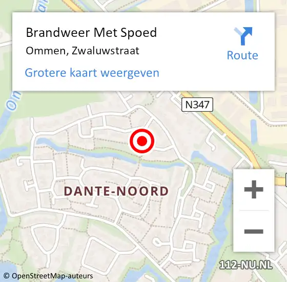 Locatie op kaart van de 112 melding: Brandweer Met Spoed Naar Ommen, Zwaluwstraat op 26 augustus 2024 16:45