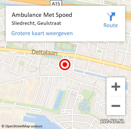 Locatie op kaart van de 112 melding: Ambulance Met Spoed Naar Sliedrecht, Geulstraat op 26 augustus 2024 16:52