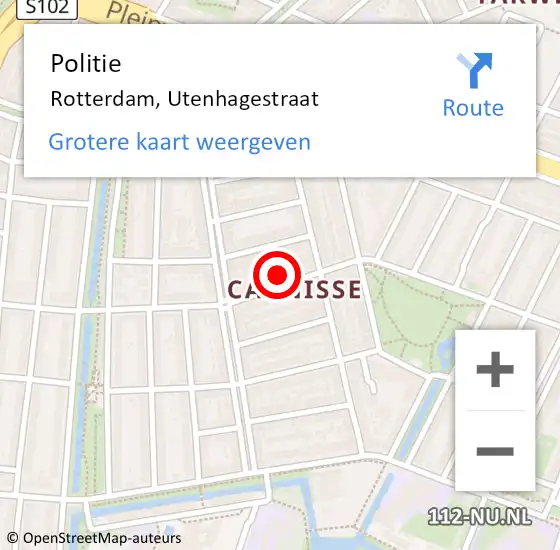 Locatie op kaart van de 112 melding: Politie Rotterdam, Utenhagestraat op 26 augustus 2024 16:54