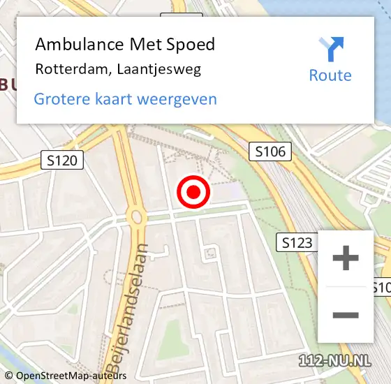 Locatie op kaart van de 112 melding: Ambulance Met Spoed Naar Rotterdam, Laantjesweg op 26 augustus 2024 17:05