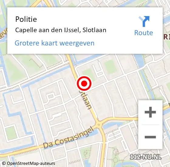 Locatie op kaart van de 112 melding: Politie Capelle aan den IJssel, Slotlaan op 26 augustus 2024 17:14