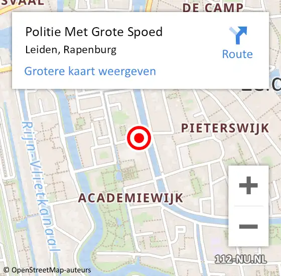 Locatie op kaart van de 112 melding: Politie Met Grote Spoed Naar Leiden, Rapenburg op 26 augustus 2024 17:16