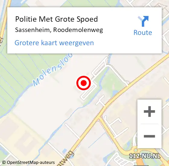 Locatie op kaart van de 112 melding: Politie Met Grote Spoed Naar Sassenheim, Roodemolenweg op 26 augustus 2024 17:28