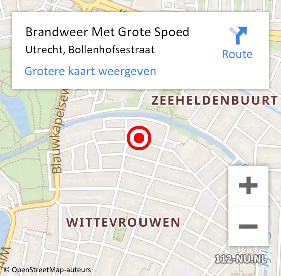 Locatie op kaart van de 112 melding: Brandweer Met Grote Spoed Naar Utrecht, Bollenhofsestraat op 26 augustus 2024 17:56