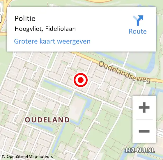 Locatie op kaart van de 112 melding: Politie Hoogvliet, Fideliolaan op 26 augustus 2024 18:01