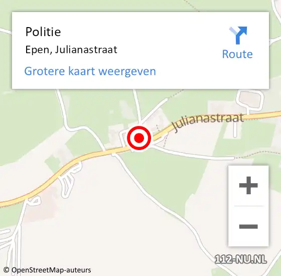 Locatie op kaart van de 112 melding: Politie Epen, Julianastraat op 26 augustus 2024 18:05