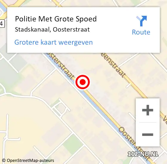 Locatie op kaart van de 112 melding: Politie Met Grote Spoed Naar Stadskanaal, Oosterstraat op 26 augustus 2024 18:14