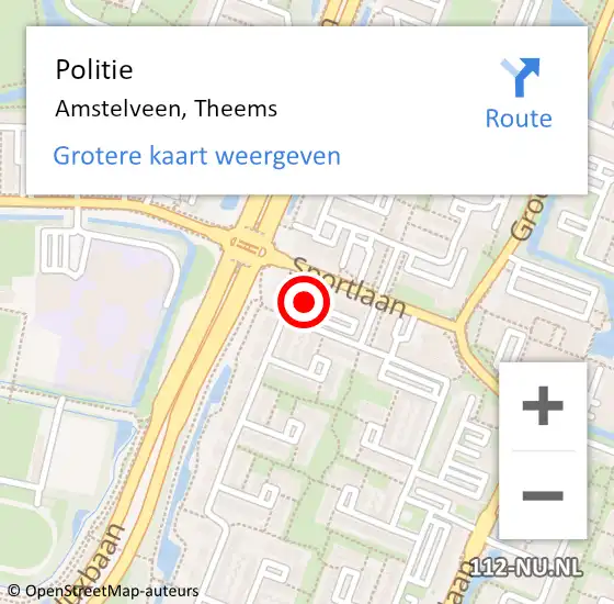 Locatie op kaart van de 112 melding: Politie Amstelveen, Theems op 17 oktober 2014 19:56