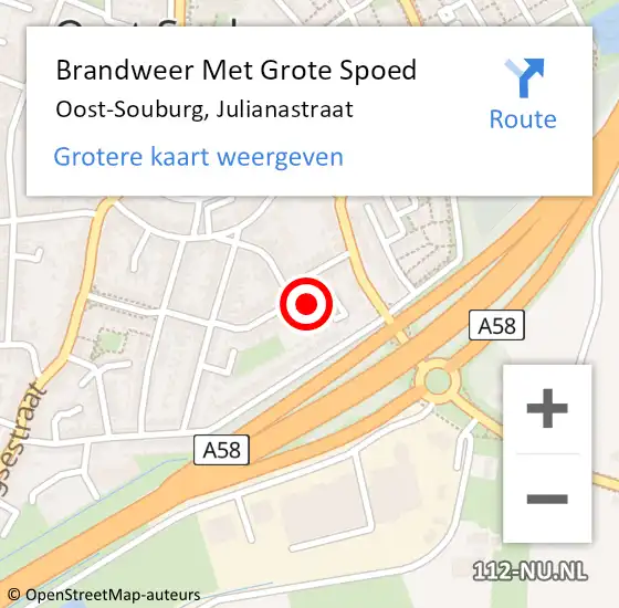 Locatie op kaart van de 112 melding: Brandweer Met Grote Spoed Naar Oost-Souburg, Julianastraat op 17 oktober 2014 19:58