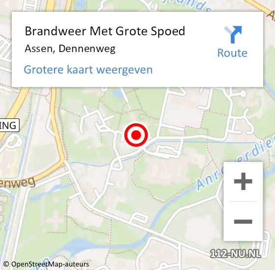 Locatie op kaart van de 112 melding: Brandweer Met Grote Spoed Naar Assen, Dennenweg op 26 augustus 2024 19:11