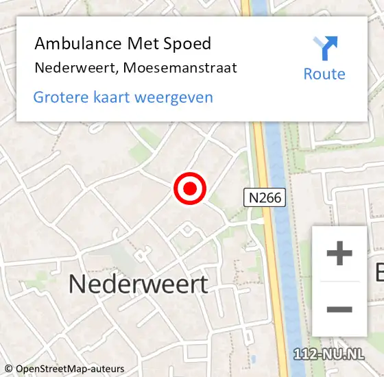 Locatie op kaart van de 112 melding: Ambulance Met Spoed Naar Nederweert, Moesemanstraat op 26 augustus 2024 19:15