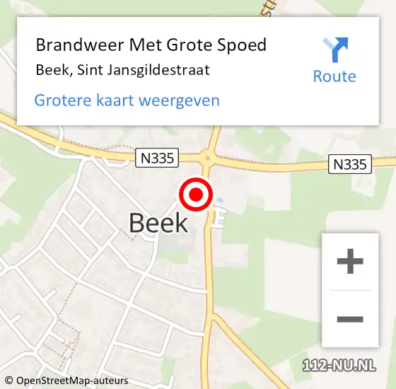 Locatie op kaart van de 112 melding: Brandweer Met Grote Spoed Naar Beek, Sint Jansgildestraat op 26 augustus 2024 19:22