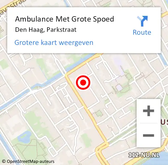 Locatie op kaart van de 112 melding: Ambulance Met Grote Spoed Naar Den Haag, Parkstraat op 26 augustus 2024 19:33