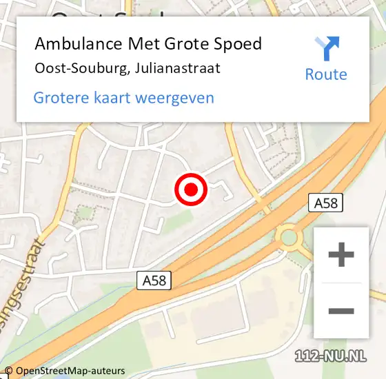 Locatie op kaart van de 112 melding: Ambulance Met Grote Spoed Naar Oost Souburg, Julianastraat op 17 oktober 2014 20:02