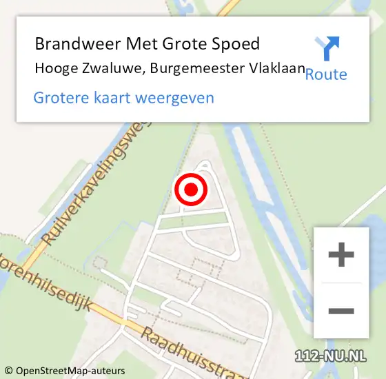 Locatie op kaart van de 112 melding: Brandweer Met Grote Spoed Naar Hooge Zwaluwe, Burgemeester Vlaklaan op 26 augustus 2024 19:47