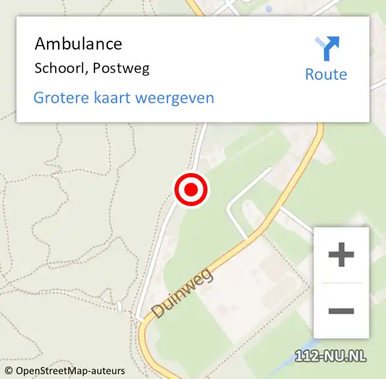 Locatie op kaart van de 112 melding: Ambulance Schoorl, Postweg op 26 augustus 2024 20:00