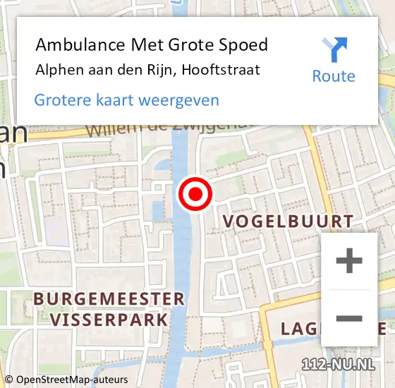 Locatie op kaart van de 112 melding: Ambulance Met Grote Spoed Naar Alphen aan den Rijn, Hooftstraat op 26 augustus 2024 20:08