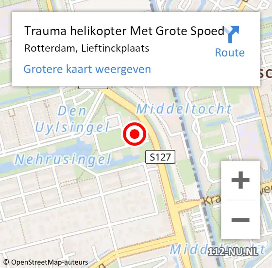 Locatie op kaart van de 112 melding: Trauma helikopter Met Grote Spoed Naar Rotterdam, Lieftinckplaats op 26 augustus 2024 20:29