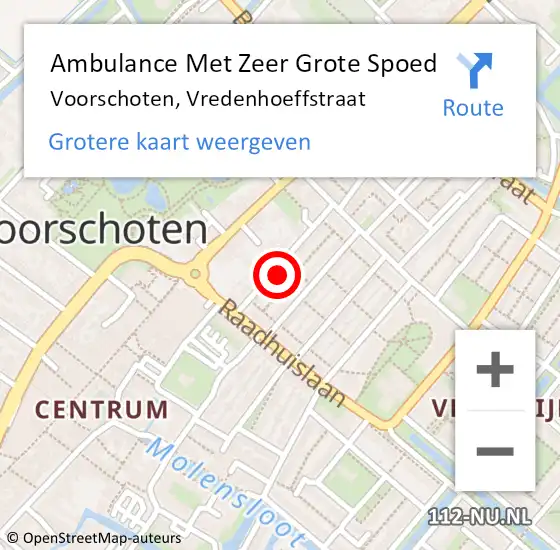 Locatie op kaart van de 112 melding: Ambulance Met Zeer Grote Spoed Naar Voorschoten, Vredenhoeffstraat op 26 augustus 2024 20:37