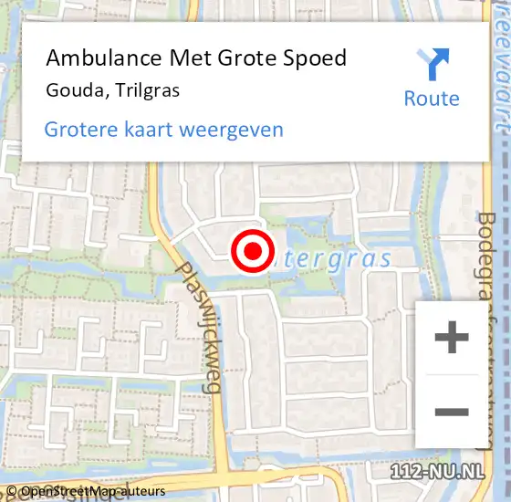 Locatie op kaart van de 112 melding: Ambulance Met Grote Spoed Naar Gouda, Trilgras op 26 augustus 2024 20:40