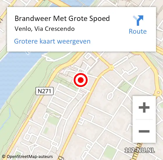 Locatie op kaart van de 112 melding: Brandweer Met Grote Spoed Naar Venlo, Via Crescendo op 26 augustus 2024 20:42