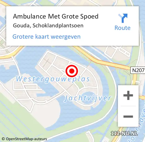 Locatie op kaart van de 112 melding: Ambulance Met Grote Spoed Naar Gouda, Schoklandplantsoen op 26 augustus 2024 20:53