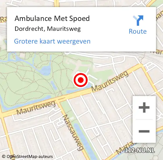 Locatie op kaart van de 112 melding: Ambulance Met Spoed Naar Dordrecht, Mauritsweg op 26 augustus 2024 20:55