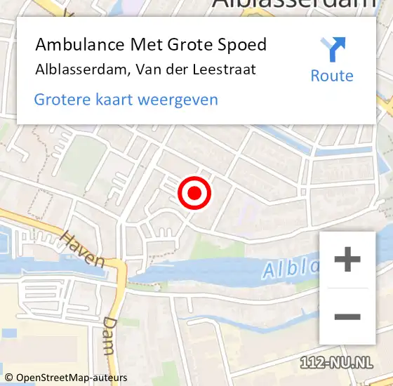 Locatie op kaart van de 112 melding: Ambulance Met Grote Spoed Naar Alblasserdam, Van der Leestraat op 26 augustus 2024 21:04