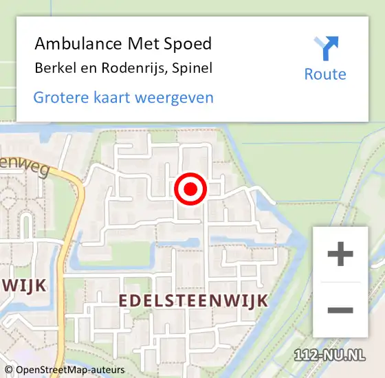 Locatie op kaart van de 112 melding: Ambulance Met Spoed Naar Berkel en Rodenrijs, Spinel op 26 augustus 2024 21:30