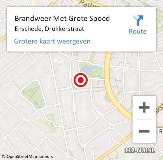 Locatie op kaart van de 112 melding: Brandweer Met Grote Spoed Naar Enschede, Drukkerstraat op 26 augustus 2024 21:44