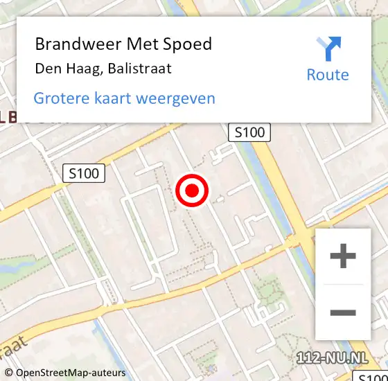 Locatie op kaart van de 112 melding: Brandweer Met Spoed Naar Den Haag, Balistraat op 26 augustus 2024 21:46