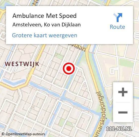 Locatie op kaart van de 112 melding: Ambulance Met Spoed Naar Amstelveen, Ko van Dijklaan op 26 augustus 2024 22:18