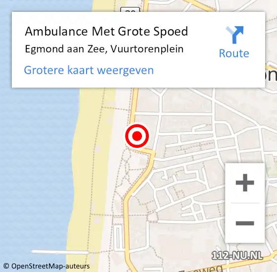 Locatie op kaart van de 112 melding: Ambulance Met Grote Spoed Naar Egmond aan Zee, Vuurtorenplein op 26 augustus 2024 22:34