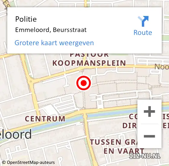 Locatie op kaart van de 112 melding: Politie Emmeloord, Beursstraat op 26 augustus 2024 22:35