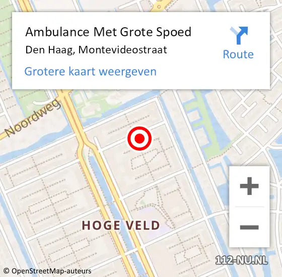 Locatie op kaart van de 112 melding: Ambulance Met Grote Spoed Naar Den Haag, Montevideostraat op 26 augustus 2024 23:20