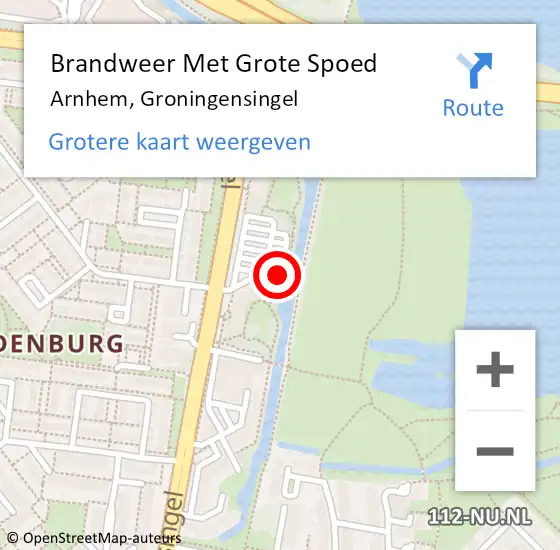 Locatie op kaart van de 112 melding: Brandweer Met Grote Spoed Naar Arnhem, Groningensingel op 26 augustus 2024 23:25